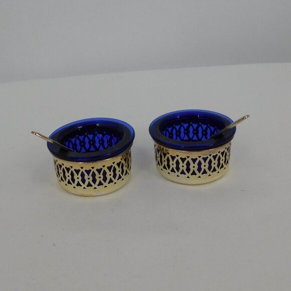 Eales 1779 Cobalt Blue Silverplate 6 Piece Salt Pepper Cellar Shaker Set Vintage - Picture 6 of 14